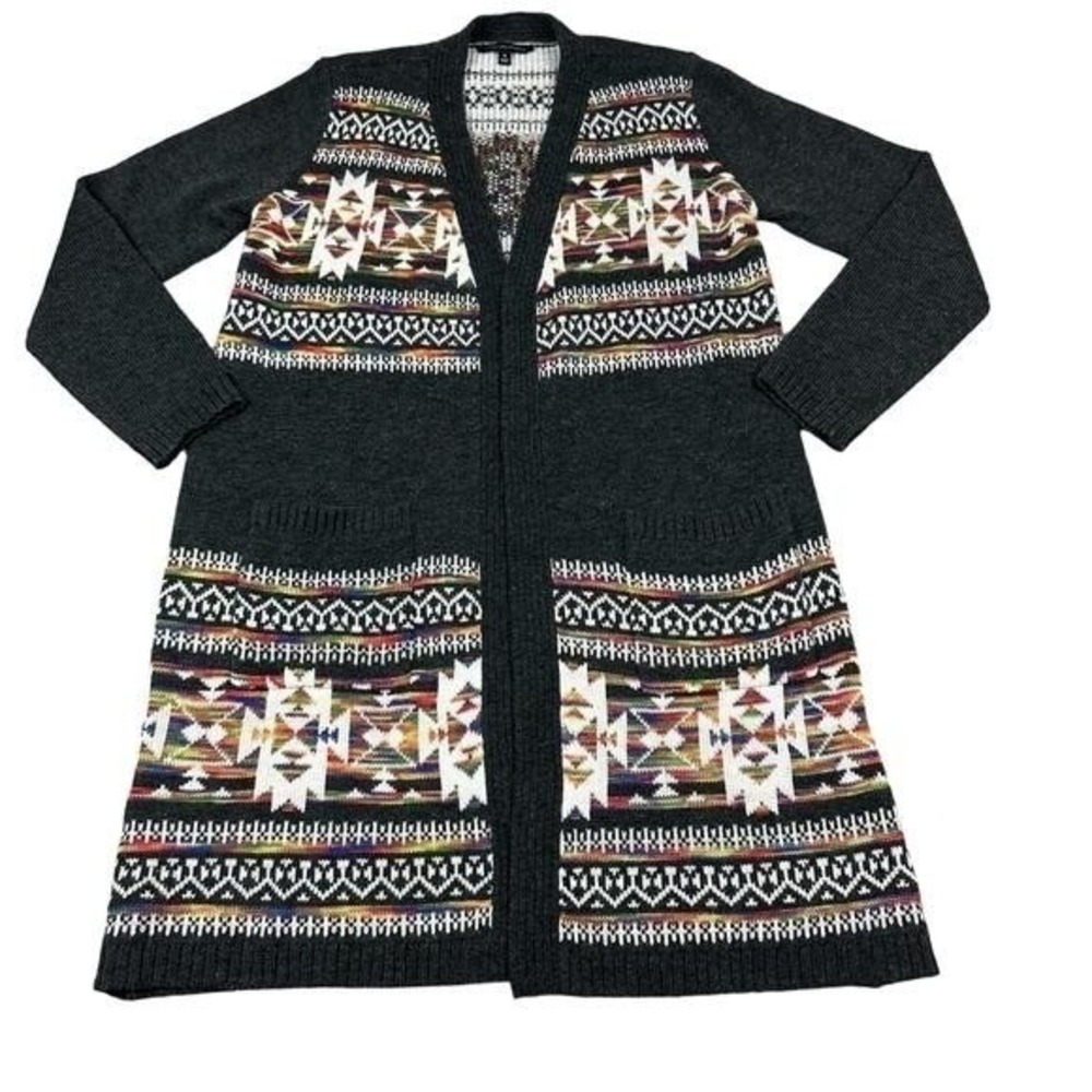 Signature I Studio Womens Southwestern Geometric Open Front Duster Cardigan M